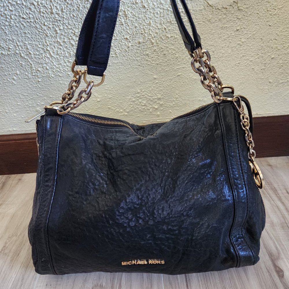 Rare Michael Kors Distressed Leather Shoulder Bag Hobo - Picture 3 of 14